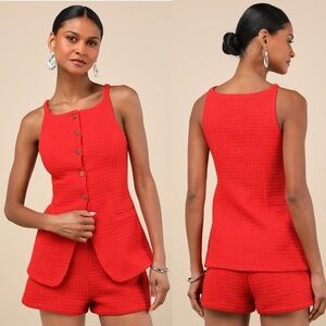 NWT Lulu’s Mariette Red Knit Button-Front Vest Top Medium Preppy Classic Chic